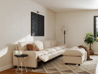 Modular Cero Reclining Sectionals | 6-Piece Beige Linen Large Space Sofa Sets 4-Seater with 2-Ottomans