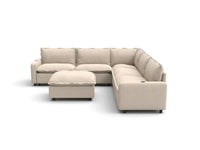 Modular Cero Reclining Sectionals | 6-Piece Beige Linen Large Space Sofa Sets 5-Seater with 1-Ottoman