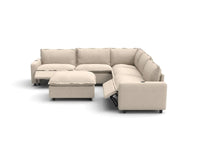 Modular Cero Reclining Sectionals | 6-Piece Beige Linen Large Space Sofa Sets 5-Seater with 1-Ottoman