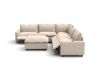 Modular Cero Reclining Sectionals | 6-Piece Beige Linen Large Space Sofa Sets 5-Seater with 1-Ottoman