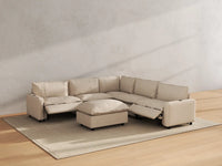 Modular Cero Reclining Sectionals | 6-Piece Beige Linen Large Space Sofa Sets 5-Seater with 1-Ottoman
