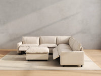 Modular Cero Reclining Sectionals | 6-Piece Beige Linen Large Space Sofa Sets 5-Seater with 1-Ottoman