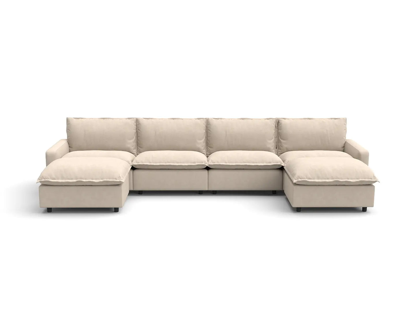 Modular Cero Modular Sectionals | 6-Piece Beige Linen Large Space U-Shaped Sectionals 4-Seater with 2-Ottomans