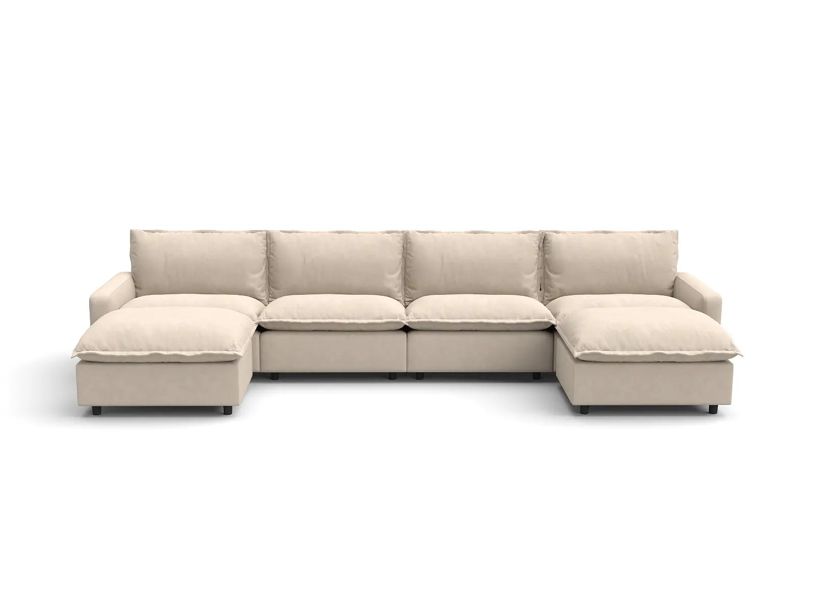 Modular Cero U Shaped Modular Sectional | 6-Piece Beige Linen Large Space U-Shaped Sectionals 4-Seater with 2-Ottomans