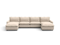 Modular Cero Modular Sectionals | 6-Piece Beige Linen Large Space U-Shaped Sectionals 4-Seater with 2-Ottomans