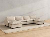 Modular Cero Modular Sectionals | 6-Piece Beige Linen Large Space U-Shaped Sectionals 4-Seater with 2-Ottomans