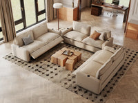 Modular Cero Reclining Sectionals | 6-Piece Beige Linen Large Space U-Shaped Sectionals 6-Seater