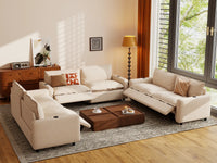 Modular Cero Reclining Sectionals | 6-Piece Beige Linen Large Space U-Shaped Sectionals 6-Seater