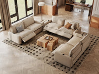 Modular Cero Reclining Sectionals | 6-Piece Beige Linen Large Space U-Shaped Sectionals 6-Seater