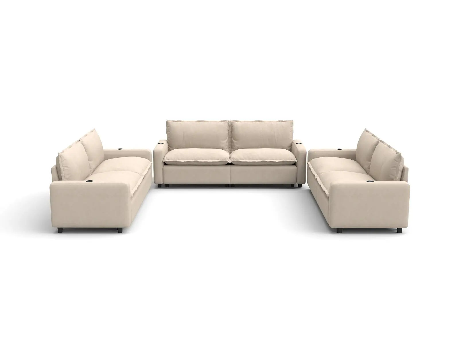 Modular Cero U Shaped Reclining Sectional | 6-Piece Beige Linen Large Space U-Shaped Sectionals 6-Seater