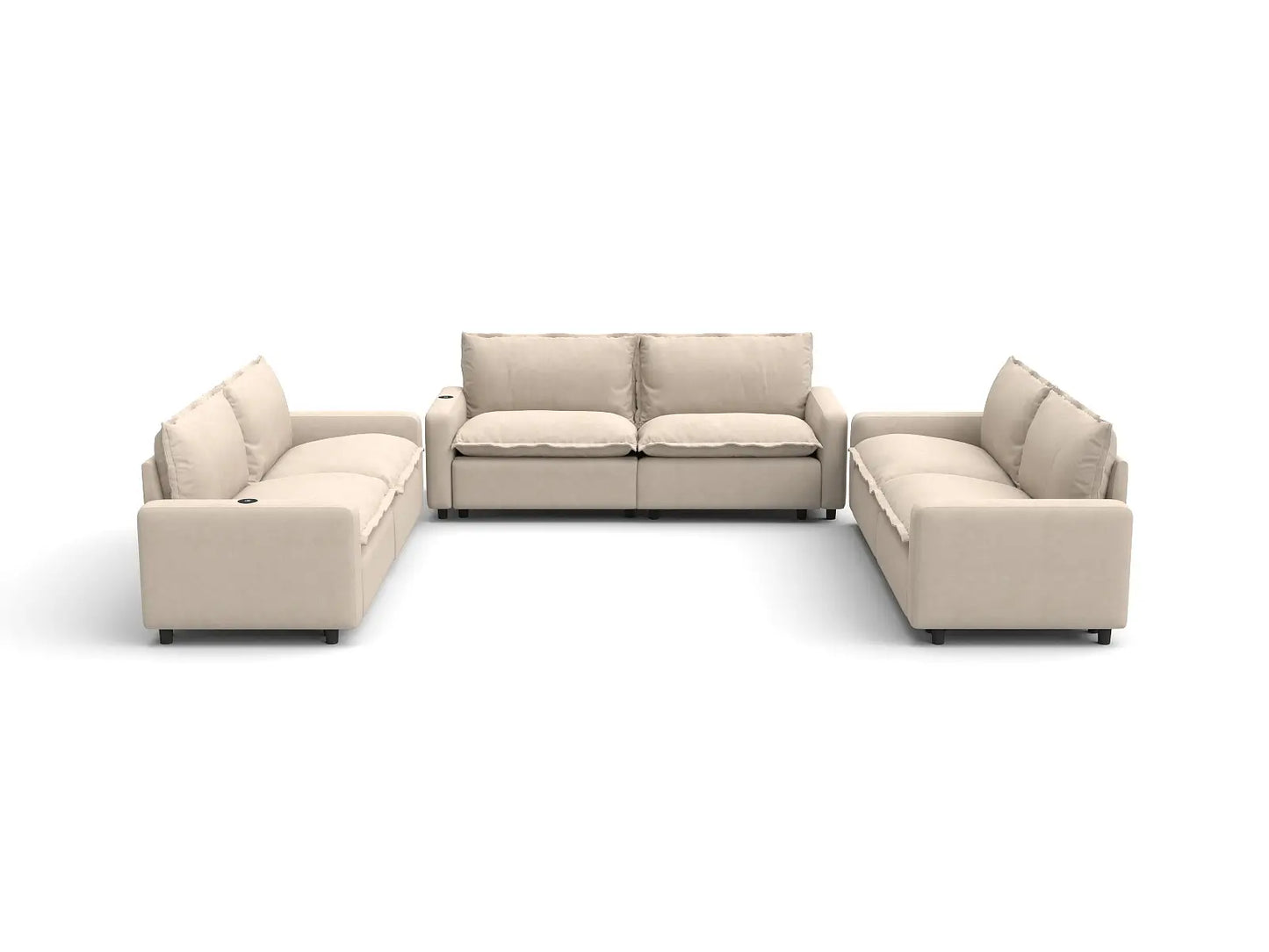 Modular Cero Reclining Sectionals | 6-Piece Beige Linen Large Space U-Shaped Sectionals 6-Seater