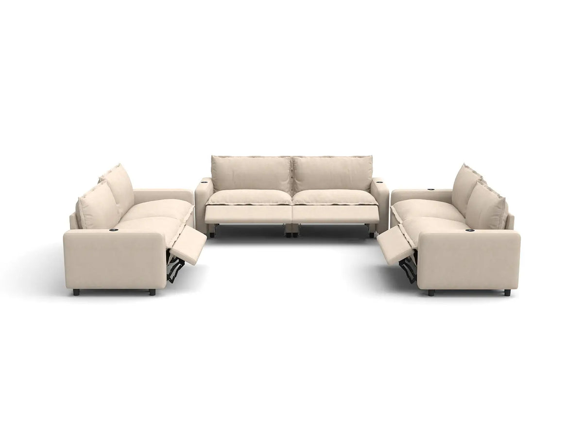 Modular Cero Reclining Sectionals | 6-Piece Beige Linen Large Space U-Shaped Sectionals 6-Seater