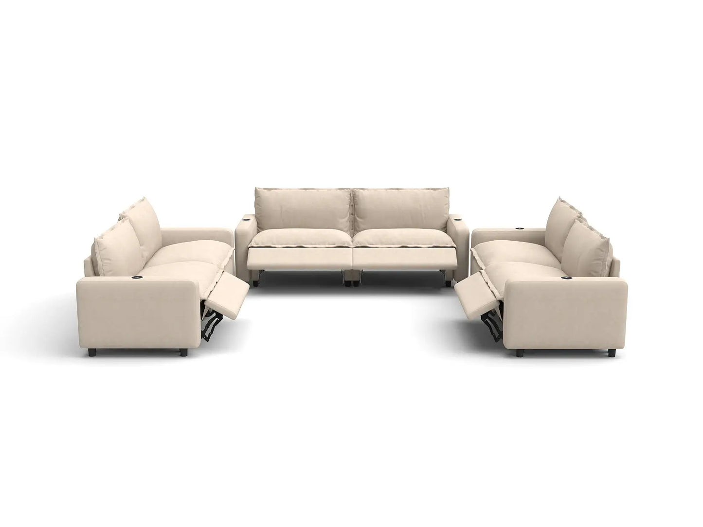 Modular Cero Reclining Sectionals | 6-Piece Beige Linen Large Space U-Shaped Sectionals 6-Seater