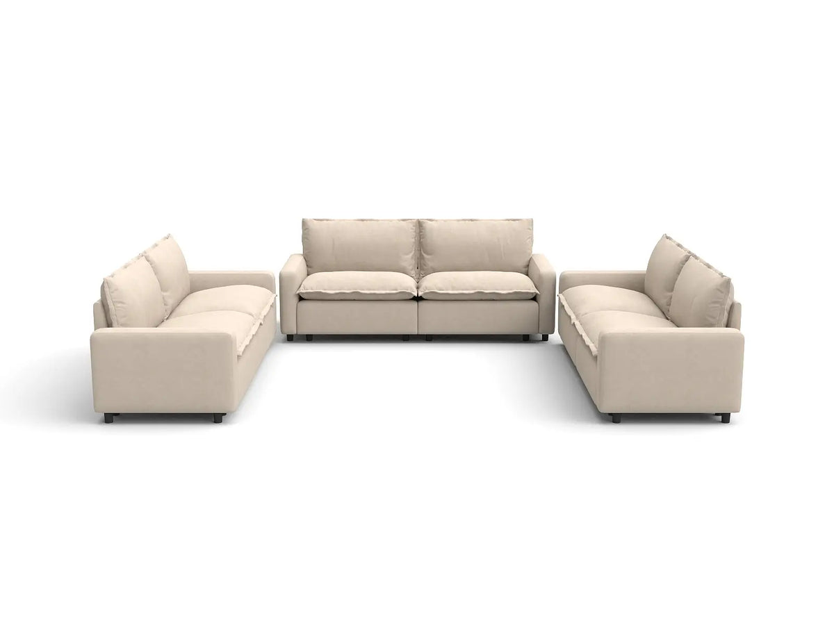 Modular Cero Modular Sectionals | 6-Piece Beige Linen Large Space U-Shaped Sectionals 6-Seater