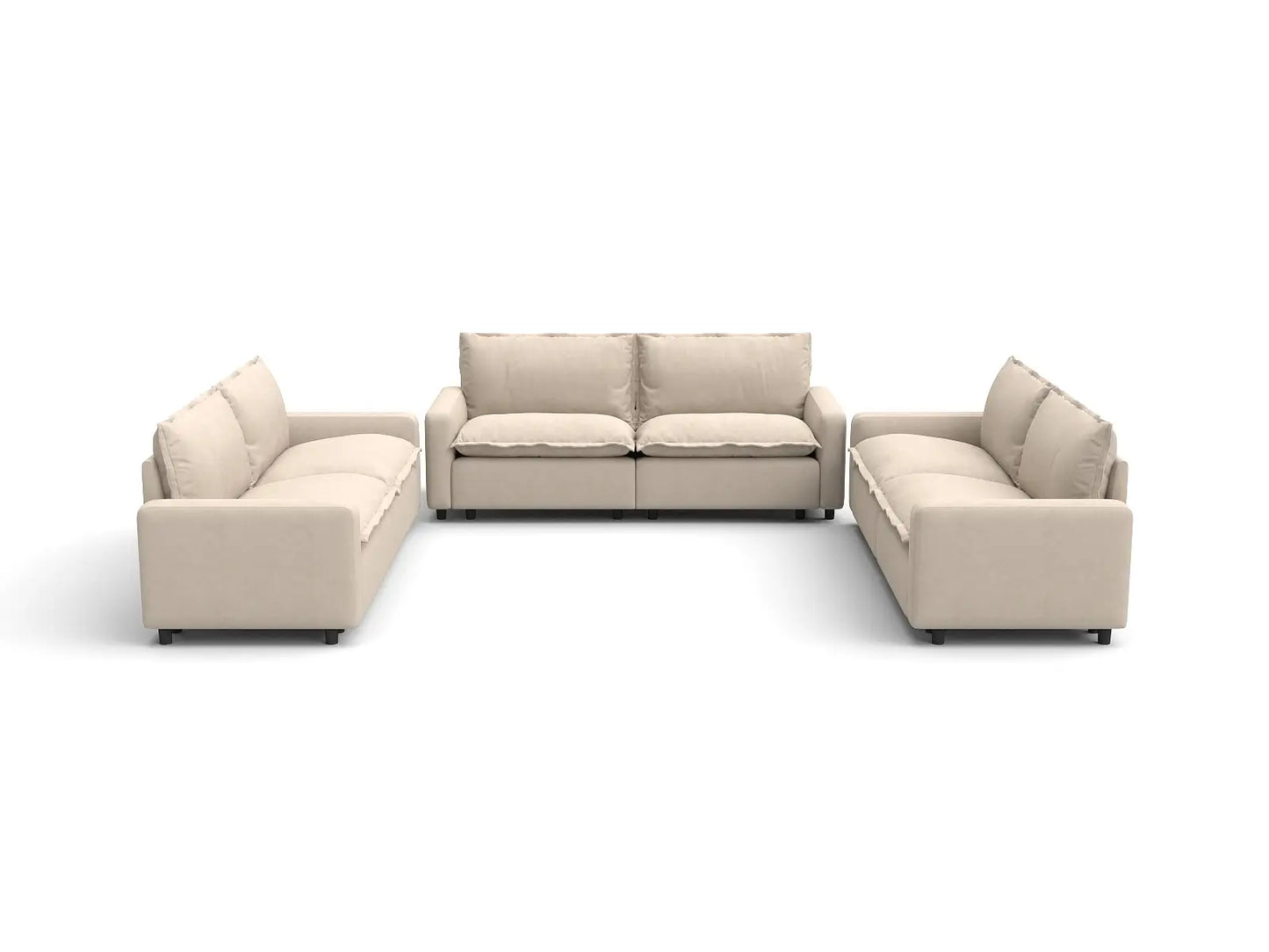 Modular Cero Modular Sectionals | 6-Piece Beige Linen Large Space U-Shaped Sectionals 6-Seater