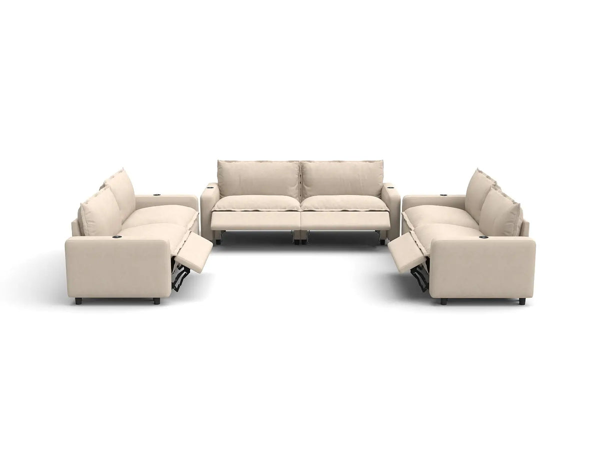 Modular Cero Reclining Sectionals | 6-Piece Beige Linen Large Space U-Shaped Sectionals 6-Seater