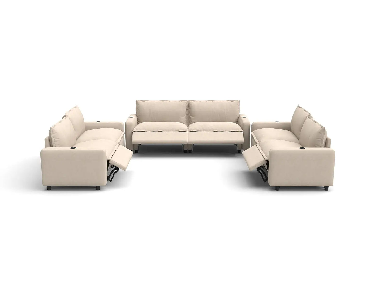 Modular Cero Reclining Sectionals | 6-Piece Beige Linen Large Space U-Shaped Sectionals 6-Seater