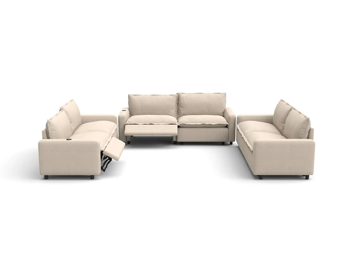 Modular Cero Reclining Sectionals | 6-Piece Beige Linen Large Space U-Shaped Sectionals 6-Seater