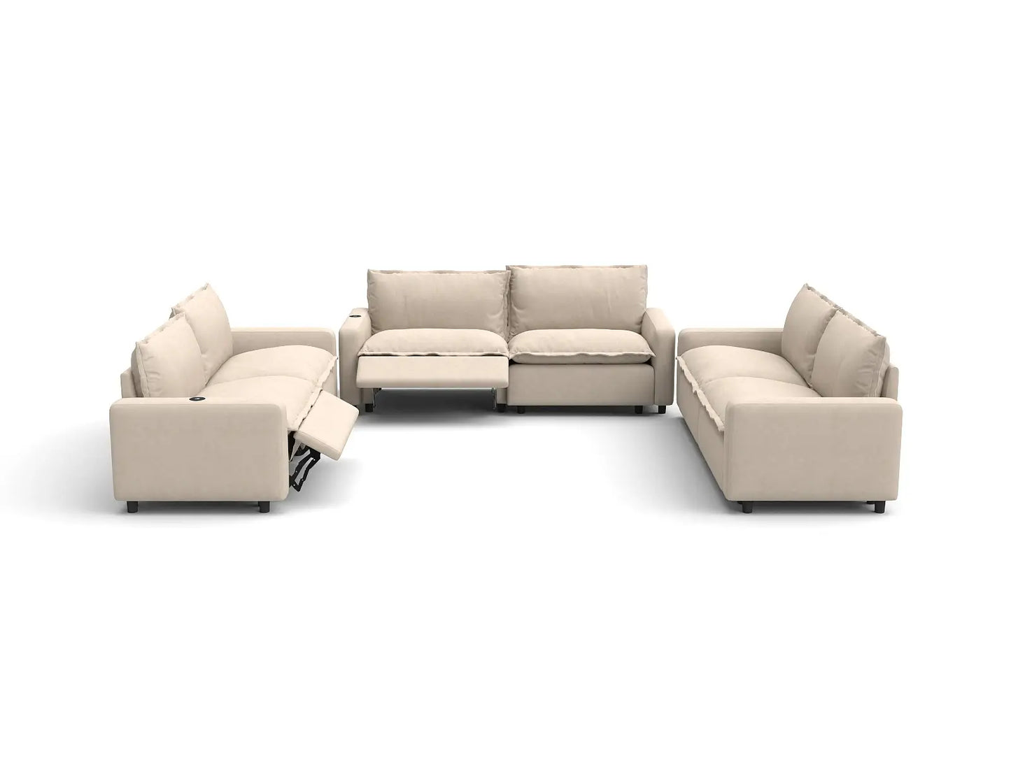 Modular Cero Reclining Sectionals | 6-Piece Beige Linen Large Space U-Shaped Sectionals 6-Seater