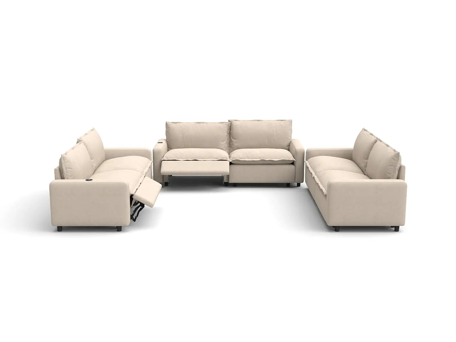 Modular Cero Sectional Sofa with Recliner | 6-Piece Beige Linen Large Space U-Shaped Sectionals 6-Seater