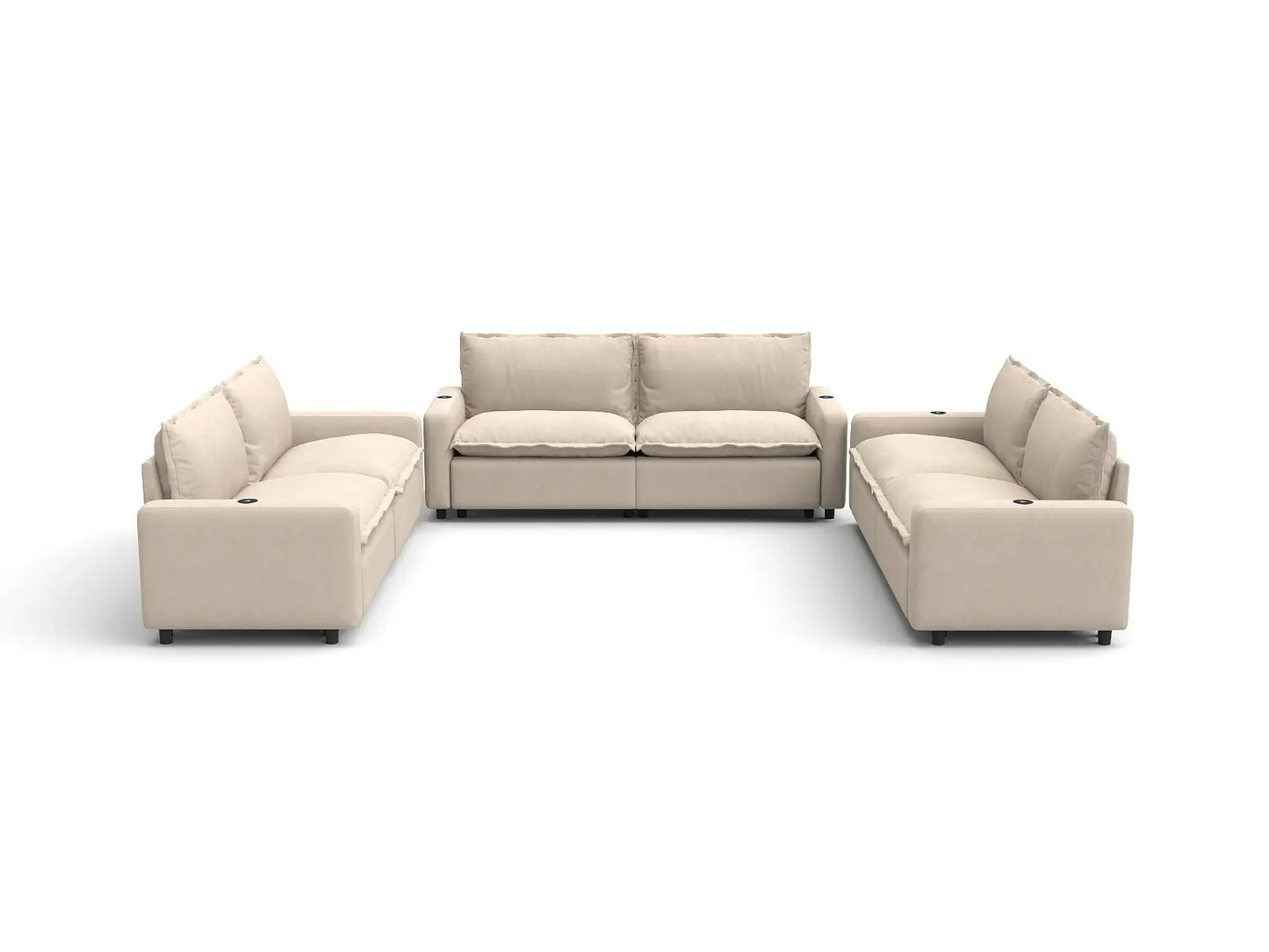 Modular Cero Reclining Sectionals | 6-Piece Beige Linen Large Space U-Shaped Sectionals 6-Seater