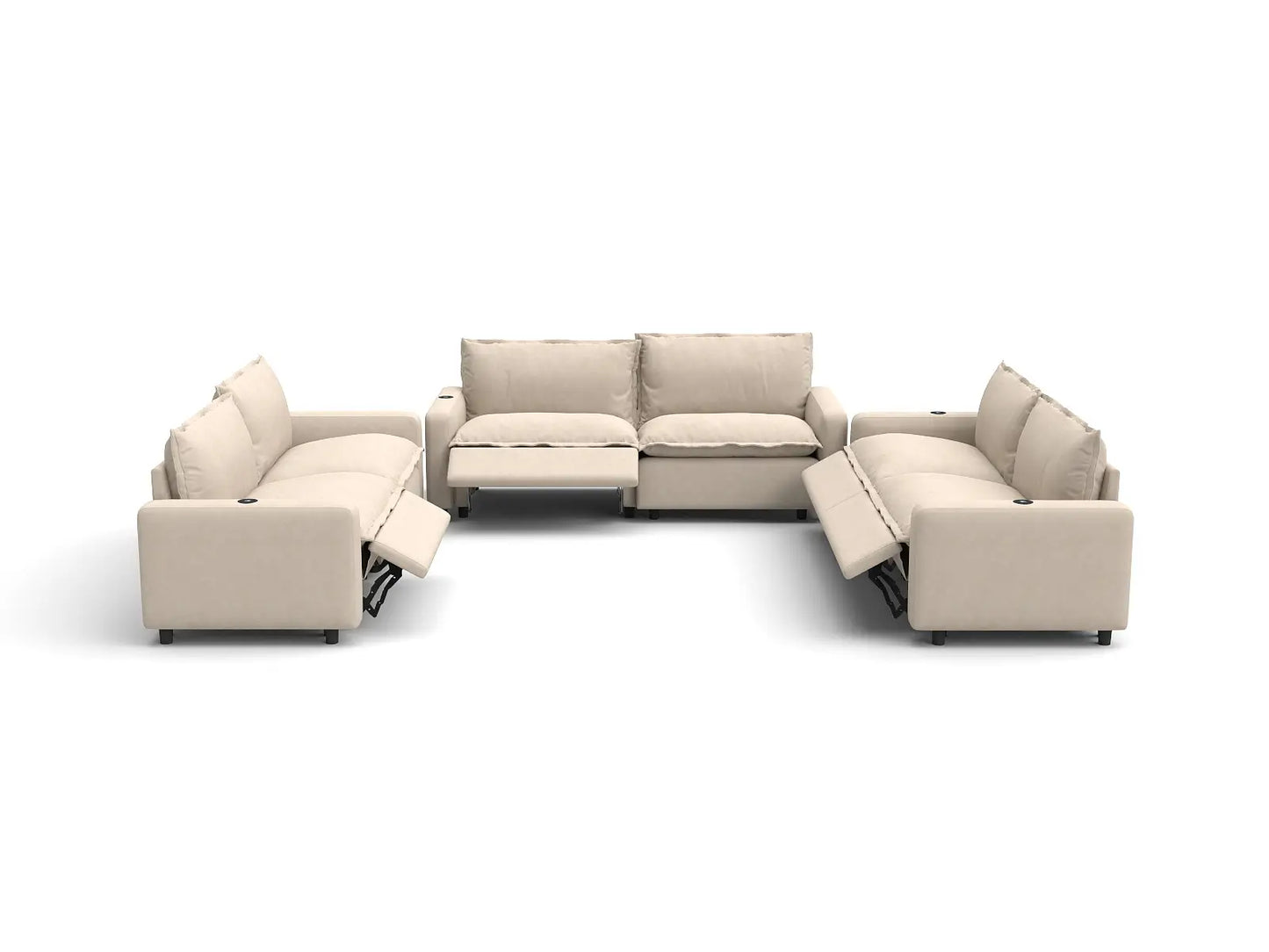 Modular Cero Reclining Sectionals | 6-Piece Beige Linen Large Space U-Shaped Sectionals 6-Seater