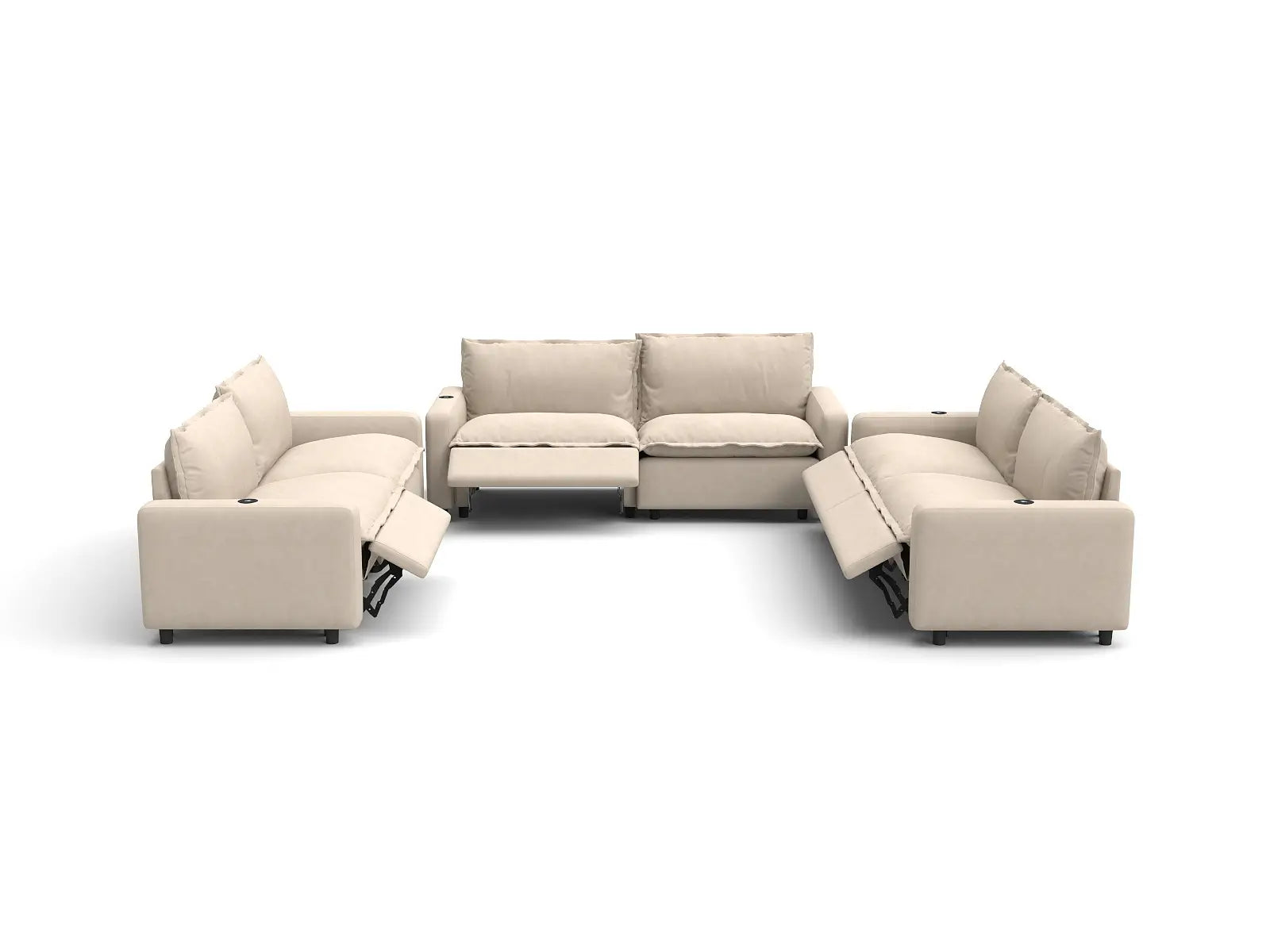 Modular Cero Power Reclining Sectional | 6-Piece Beige Linen Large Space U-Shaped Sectionals 6-Seater