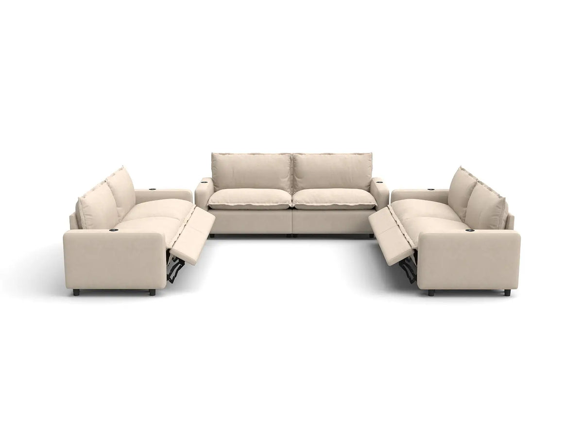 Modular Cero Reclining Sectionals | 6-Piece Beige Linen Large Space U-Shaped Sectionals 6-Seater