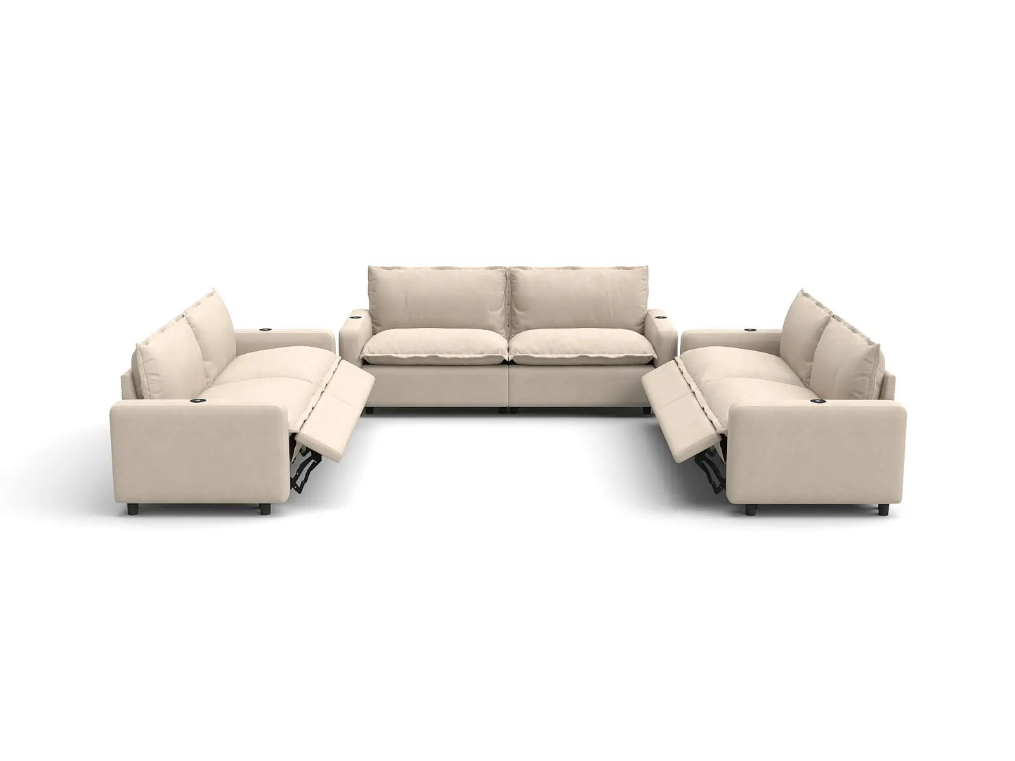 Modular Cero Reclining Sectionals | 6-Piece Beige Linen Large Space U-Shaped Sectionals 6-Seater