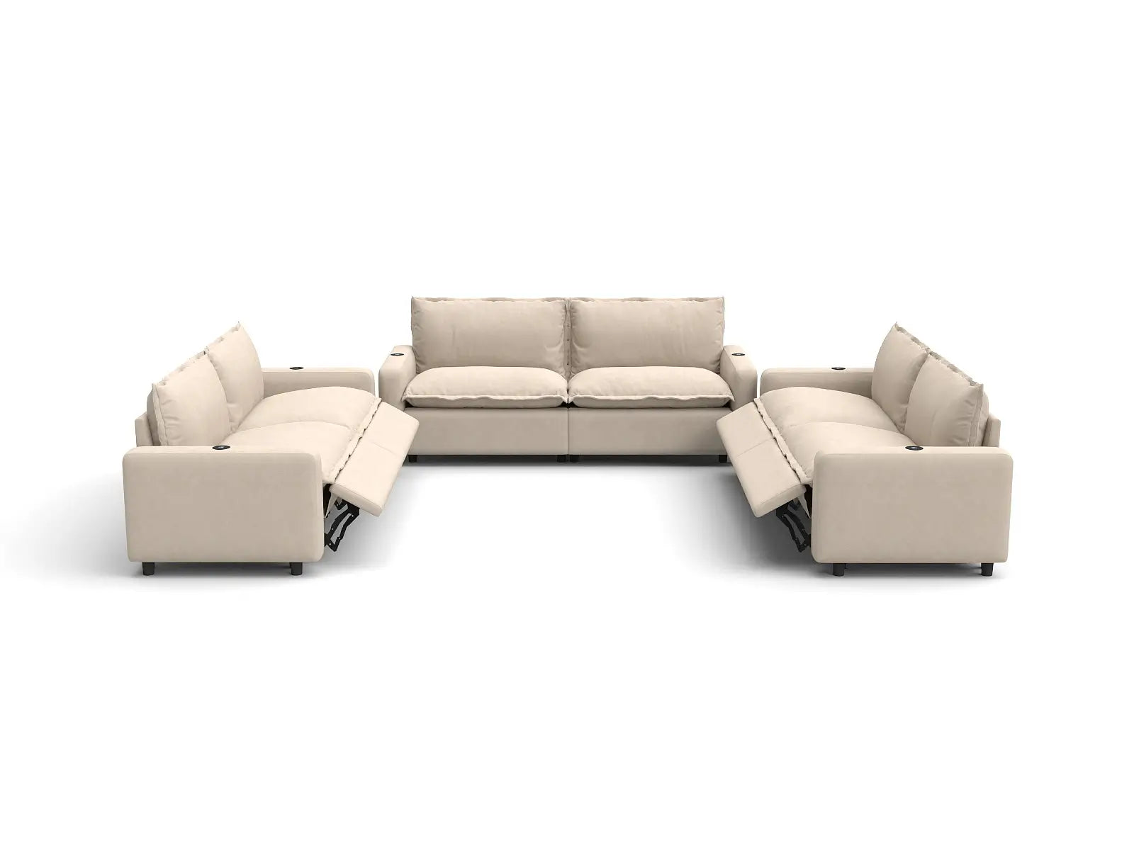 Modular Cero U Shaped Reclining Sectional | 6-Piece Beige Linen Large Space U-Shaped Sectionals 6-Seater