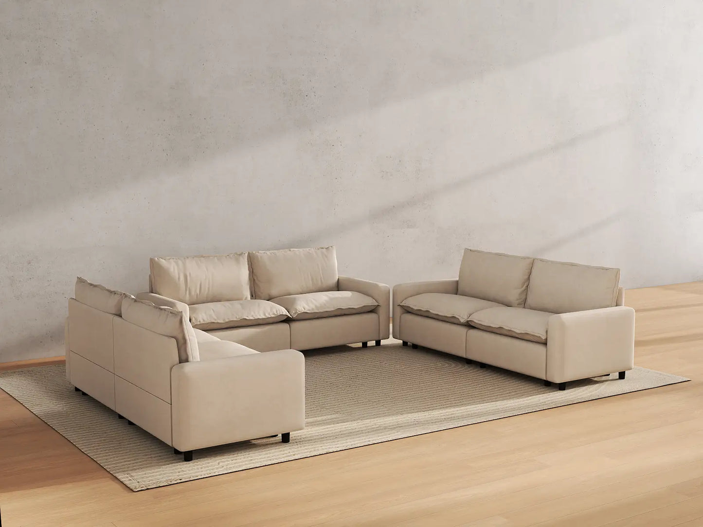Modular Cero Modular Sectionals | 6-Piece Beige Linen Large Space U-Shaped Sectionals 6-Seater