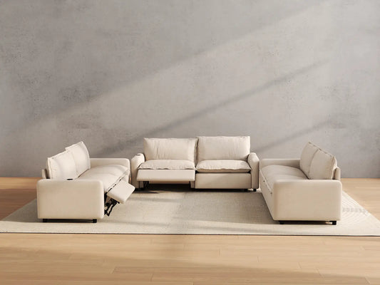 Modular Cero Reclining Sectionals | 6-Piece Beige Linen Large Space U-Shaped Sectionals 6-Seater