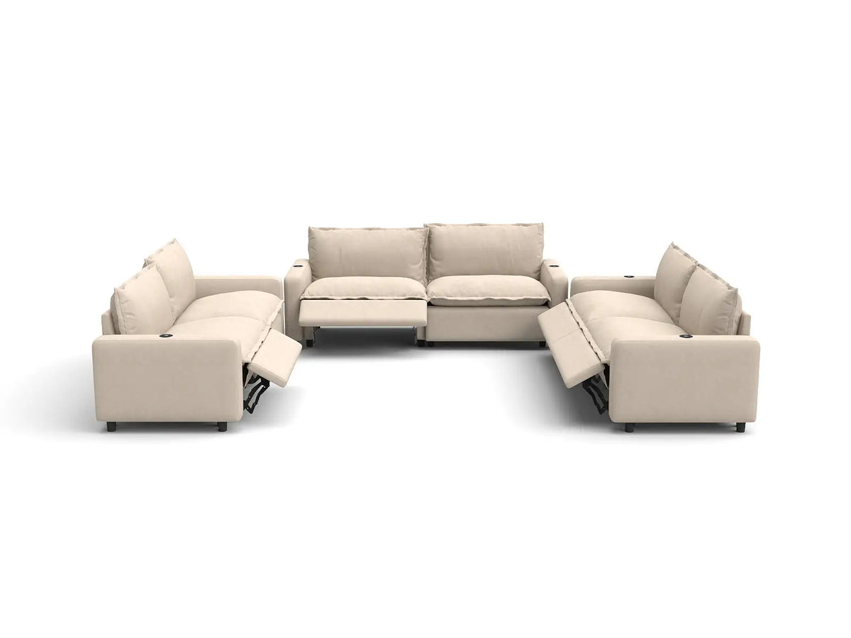 Modular Cero Reclining Sectionals | 6-Piece Beige Linen Large Space U-Shaped Sectionals 6-Seater