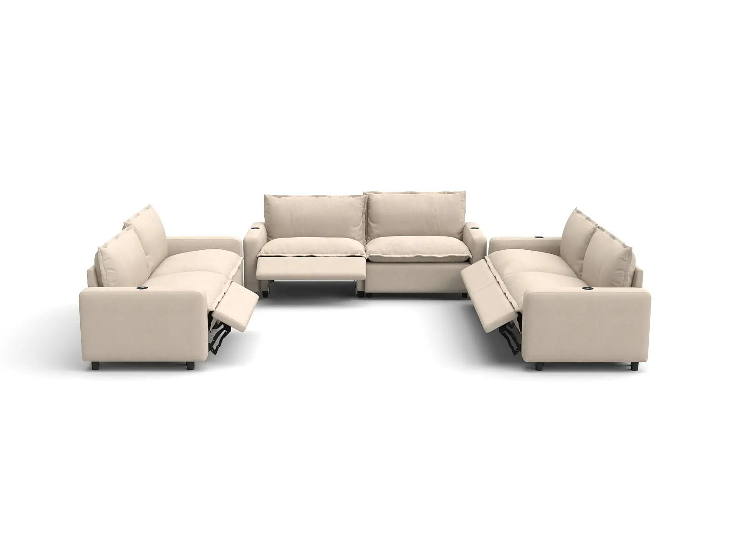 Modular Cero Reclining Sectionals | 6-Piece Beige Linen Large Space U-Shaped Sectionals 6-Seater
