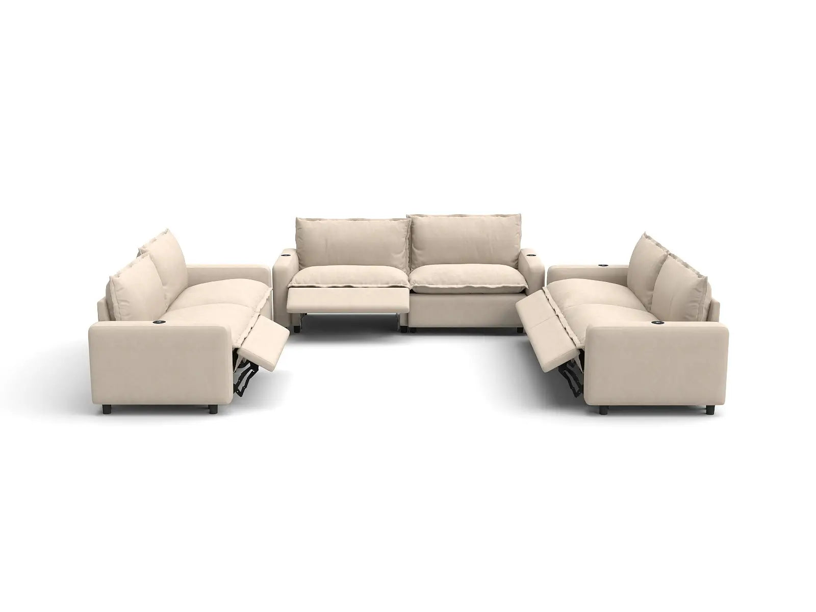 Modular Cero Sectional Reclining Sofa | 6-Piece Beige Linen Large Space U-Shaped Sectionals 6-Seater