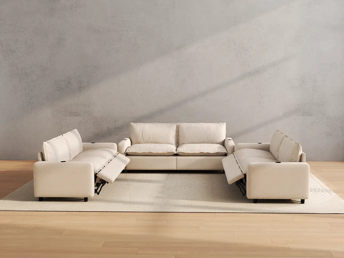 Modular Cero Reclining Sectionals | 6-Piece Beige Linen Large Space U-Shaped Sectionals 6-Seater
