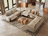 Modular Cero Reclining Sectionals | 6-Piece Beige Linen Large Space U-Shaped Sectionals 6-Seater