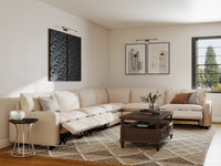Modular Cero Reclining Sectionals | 6-Piece Beige Linen Large Space V-Shaped Sectionals 6-Seater