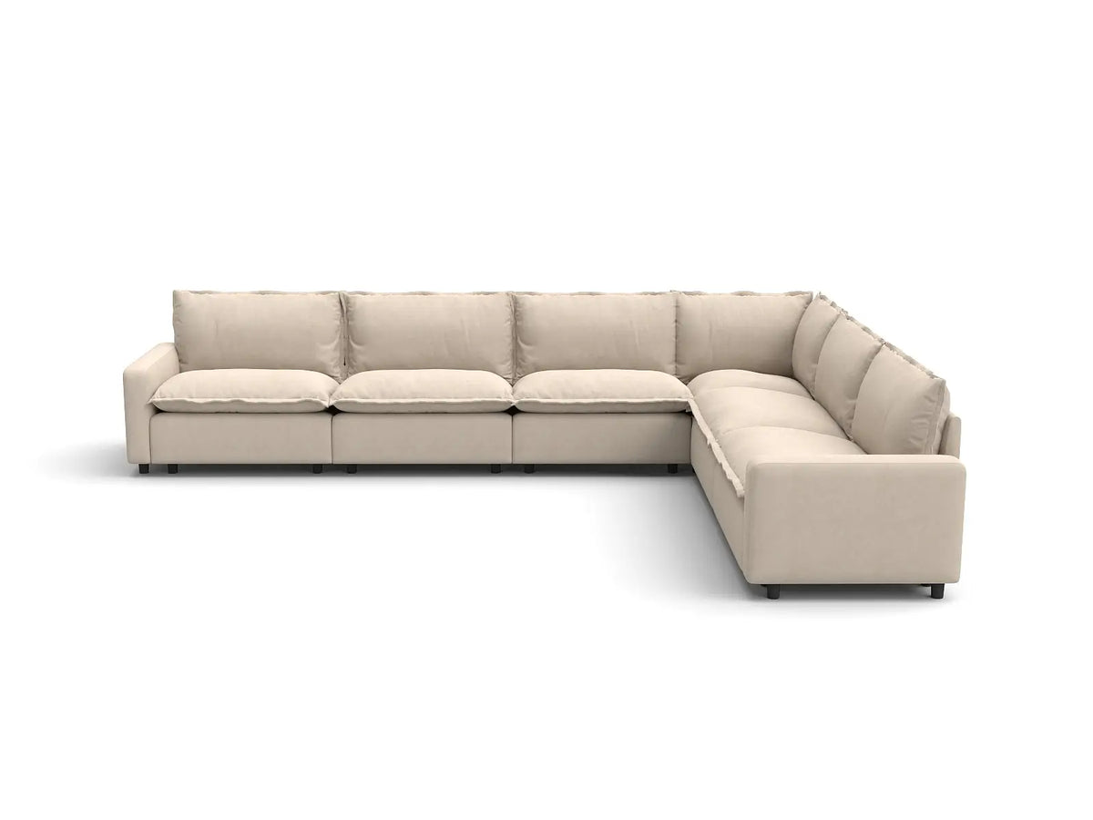 Modular Cero Modular Sectionals | 6-Piece Beige Linen Large Space V-Shaped Sectionals 6-Seater