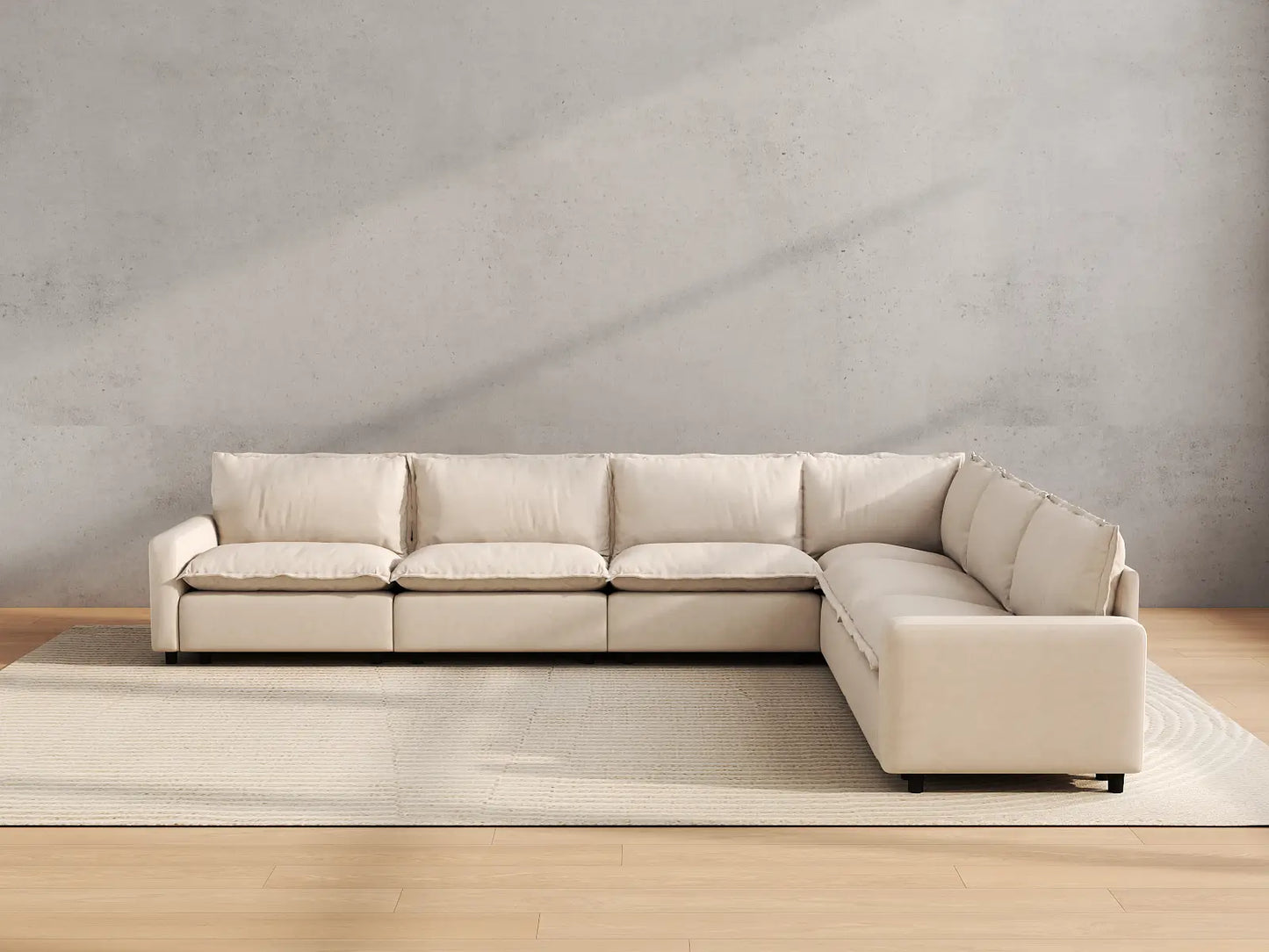 Modular Cero Modular Sectionals | 6-Piece Beige Linen Large Space V-Shaped Sectionals 6-Seater