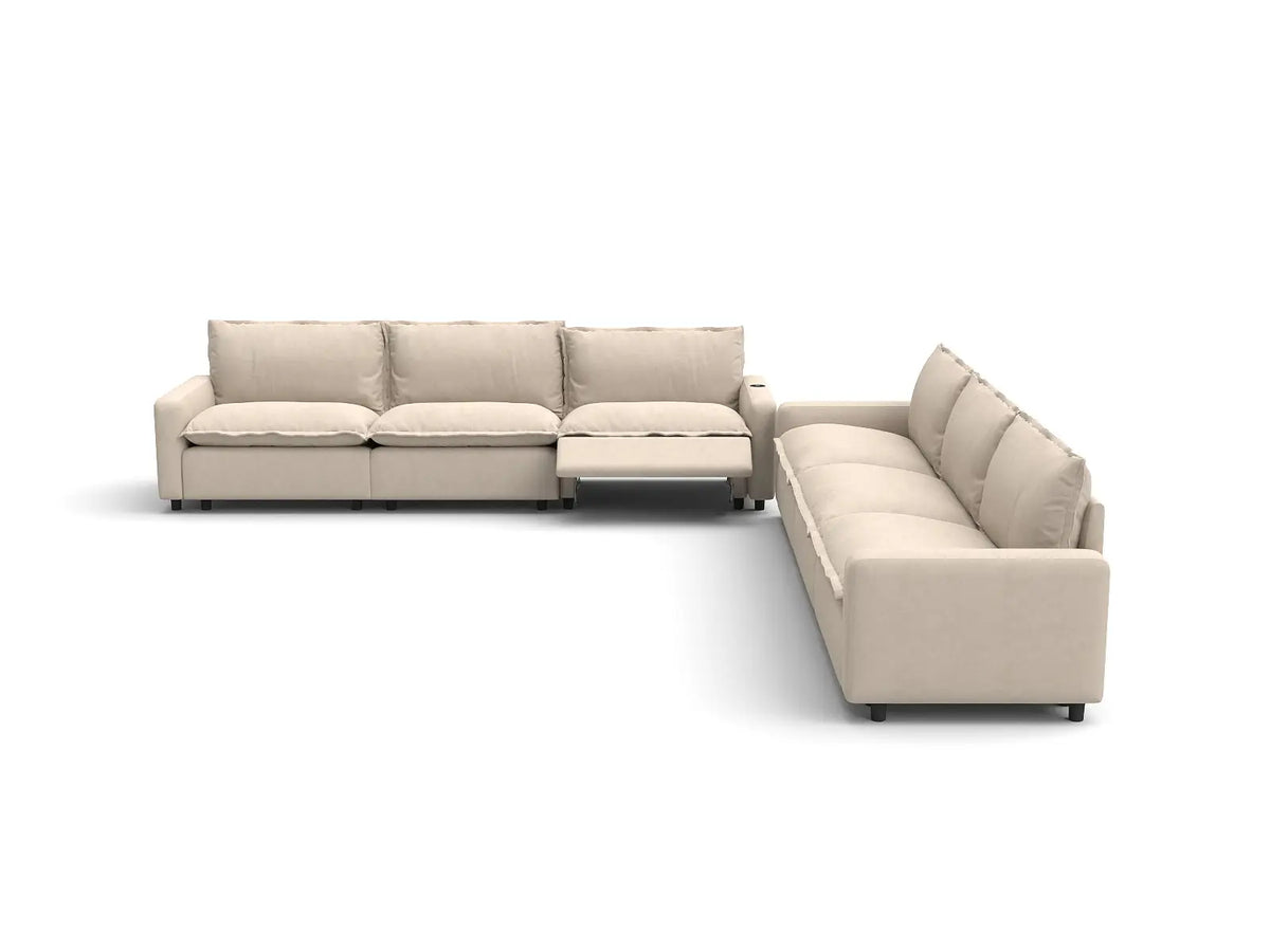 Modular Cero Reclining Sectionals | 6-Piece Beige Linen Large Space V-Shaped Sectionals 6-Seater