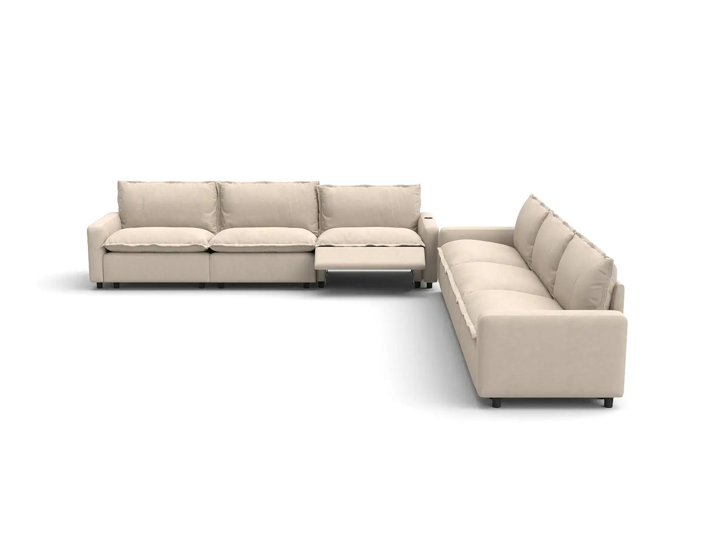 Modular Cero Reclining Sectionals | 6-Piece Beige Linen Large Space V-Shaped Sectionals 6-Seater