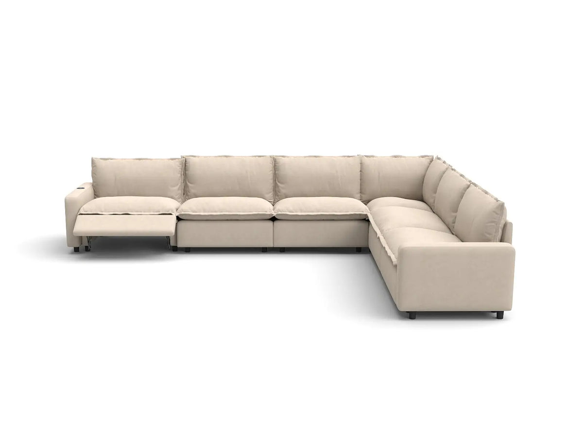 Modular Cero Reclining Sectionals | 6-Piece Beige Linen Large Space V-Shaped Sectionals 6-Seater