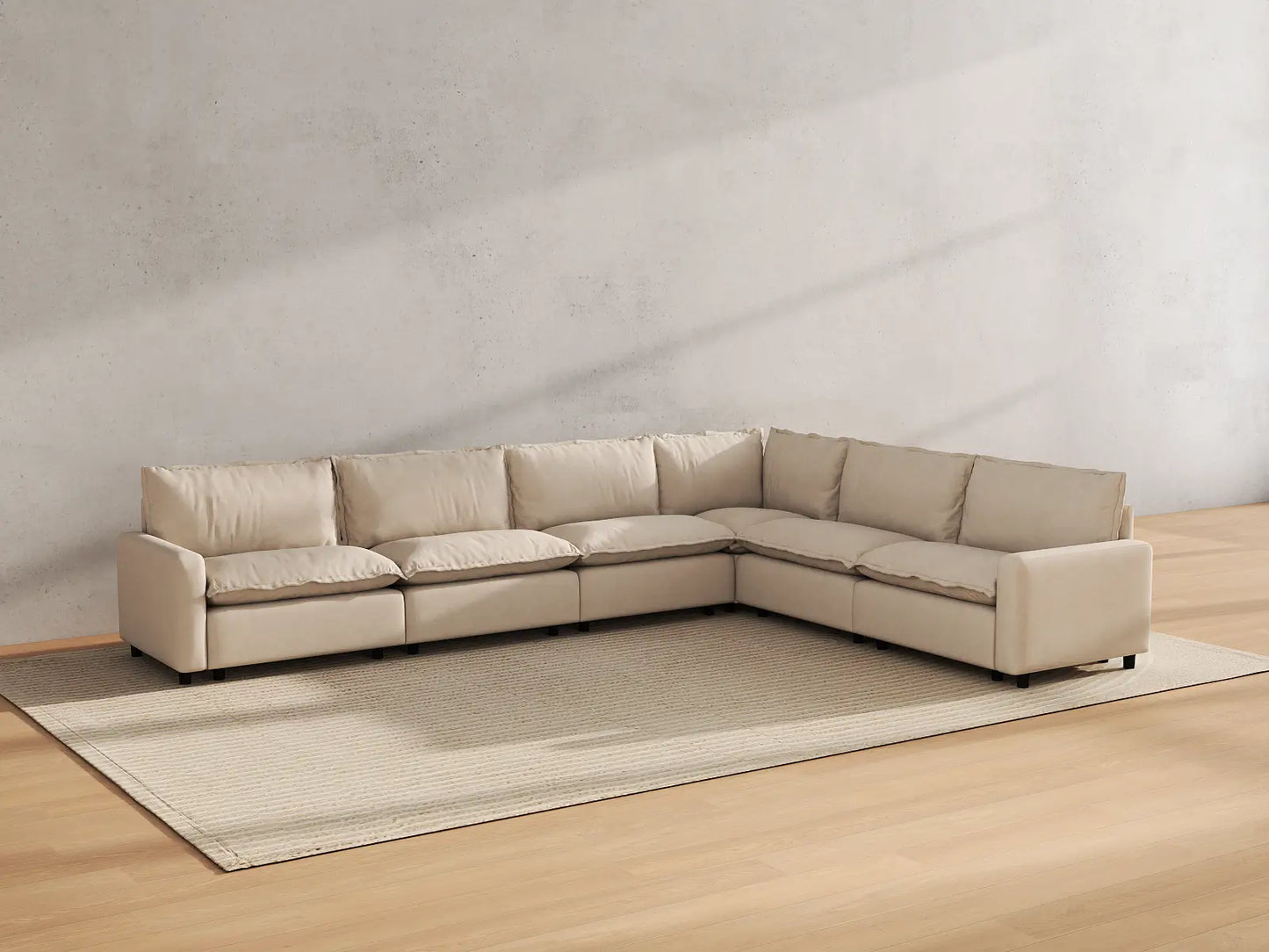 Modular Cero Modular Sectionals | 6-Piece Beige Linen Large Space V-Shaped Sectionals 6-Seater