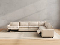 Modular Cero Reclining Sectional Sofa | 6-Piece Beige Linen Large Space V-Shaped Sectionals 6-Seater