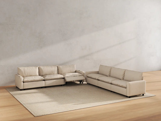 Modular Cero Reclining Sectionals | 6-Piece Beige Linen Large Space V-Shaped Sectionals 6-Seater