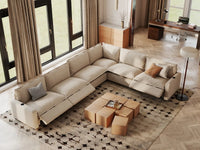 Modular Cero Reclining Sectionals | 6-Piece Beige Linen Large Space V-Shaped Sectionals 6-Seater