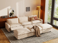 Modular Cero Reclining Sectionals | 6-Piece Beige Linen Open Plan Pit Sectionals 3-Seater with 3-Ottomans