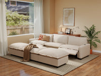 Modular Cero Reclining Sectionals | 6-Piece Beige Linen Open Plan Pit Sectionals 3-Seater with 3-Ottomans