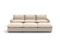 Modular Cero Reclining Sectionals | 6-Piece Beige Linen Open Plan Pit Sectionals 3-Seater with 3-Ottomans